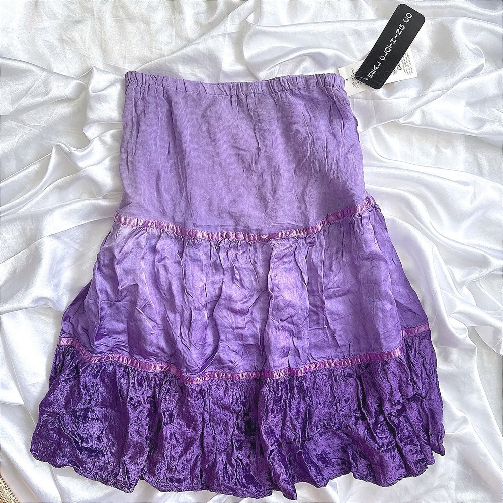 Real Clothing Co Purple Tiered Velvet Trim Midi Skirt NWT Small